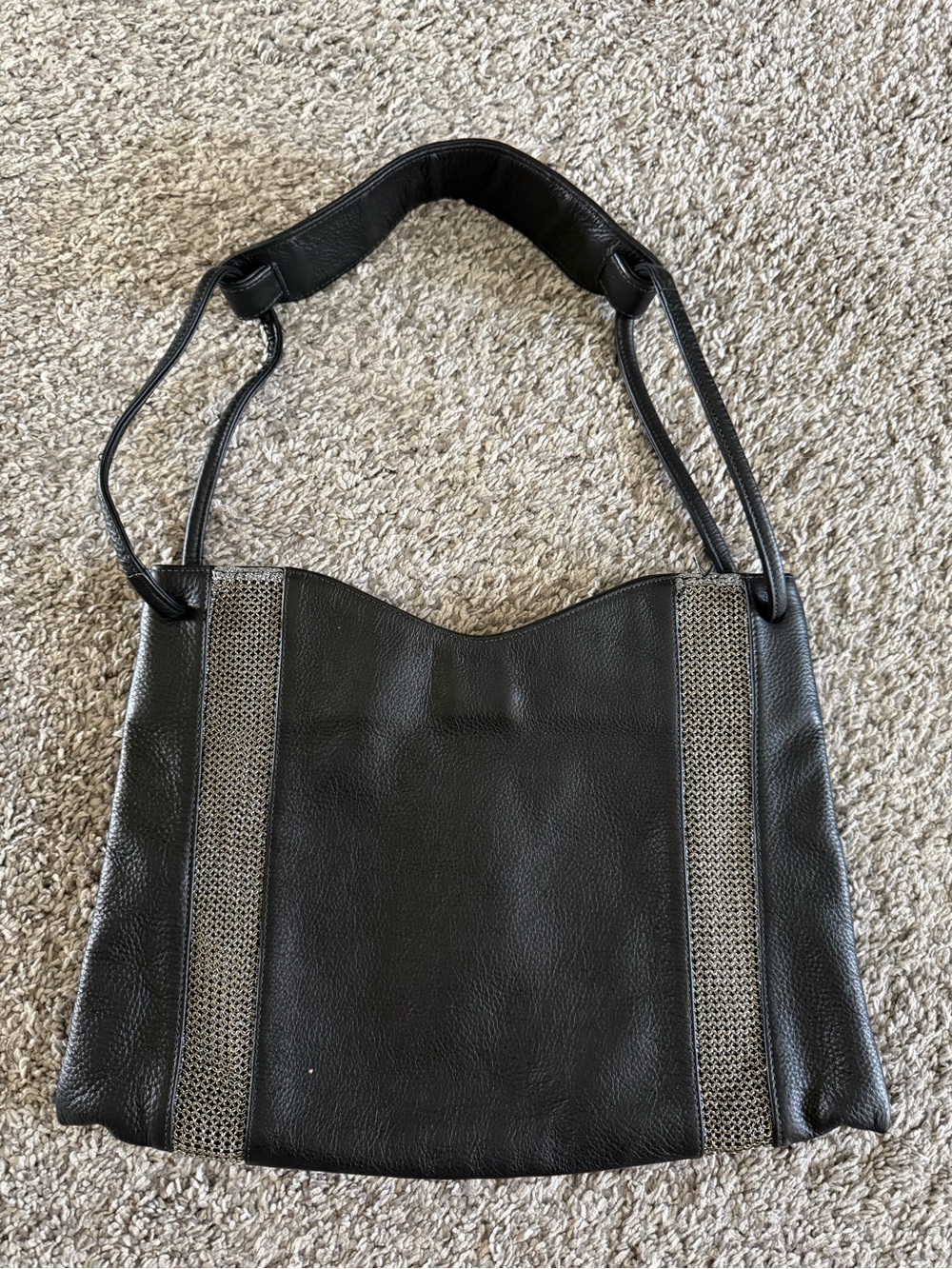 Nancy Bacich Black Leather Shoulder Bag with chain Trim